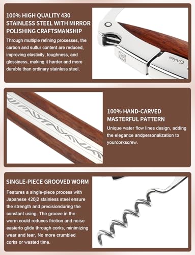 CORKAS Premium Rosewood Waiter's Corkscrew with Double Hinged & Foil Cutter