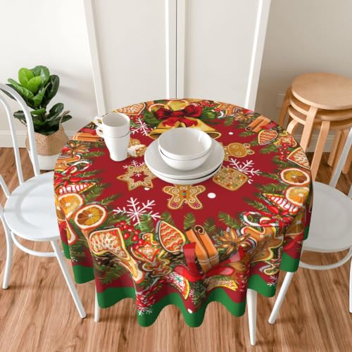 Gingerbread Man Round Tablecloth 60 Inch - juniissl Washable Polyester Kitchen Dining