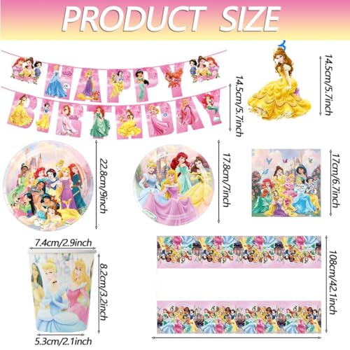 Princess Birthday Party Set with Plates Cups Napkins Banner Swirls Tablecloth 88PCS