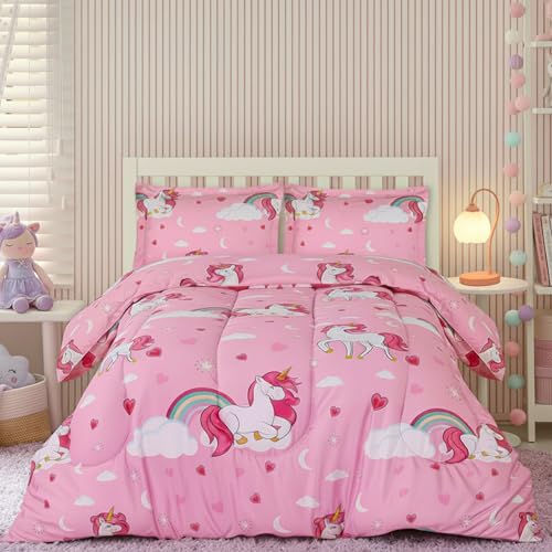 Kids Twin Comforter Set - 3 Piece Reversible Unicorn Microfiber Bedding