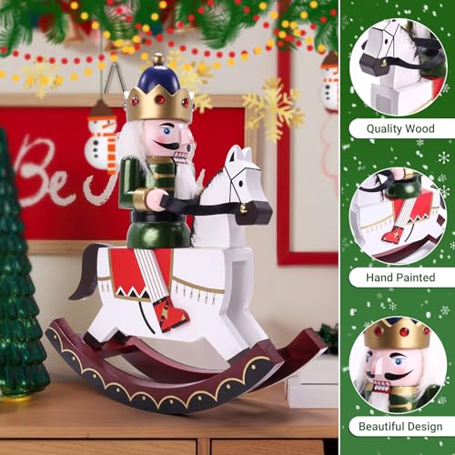 Tngan Red Wooden Rocking Horse Nutcracker Christmas Decor - Soldier Figurine