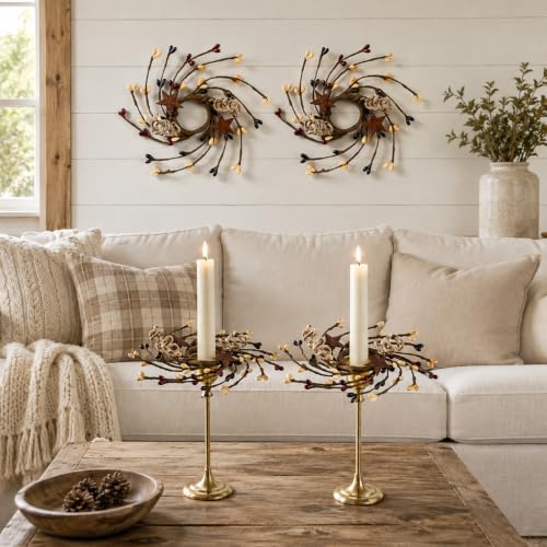 YLOLUL Primitive 4-Piece Mini Pip Twig Candle Ring Wreath Set - Rustic Decor