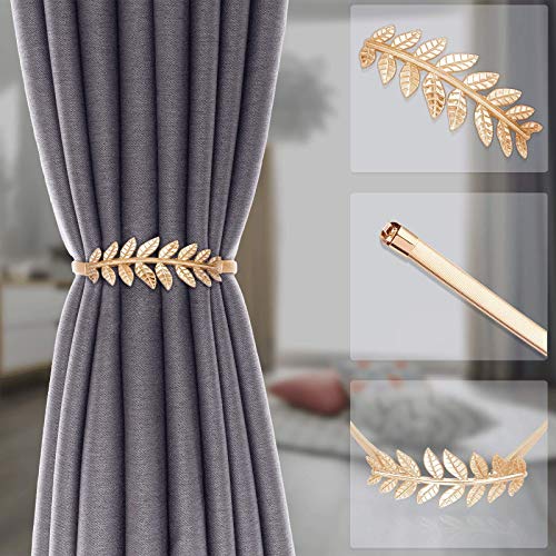 4-Pack Gold Leaf Curtain Tiebacks, Elastic Spring Curtain Holdbacks for Drapes