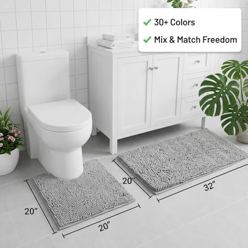 Catabatic 2-Piece Chenille Bathroom Rug Set, Non-Slip Absorbent Bath Mat
