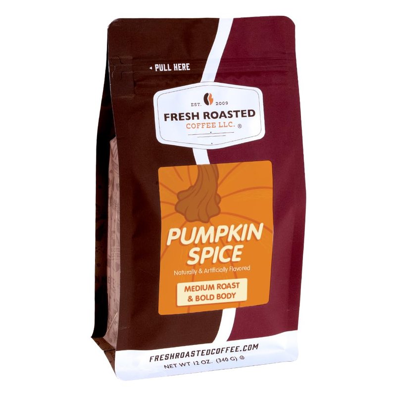 Fresh Roasted Coffee, Pumpkin Spice Flavored Drip Ground Coffee, Medium Roast, Kosher, 12 oz