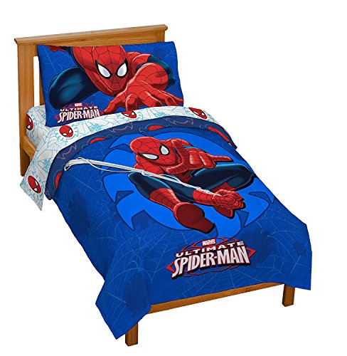 Marvel Spiderman 4-Piece Toddler Bed Set - Microfiber Comforter & Sheets