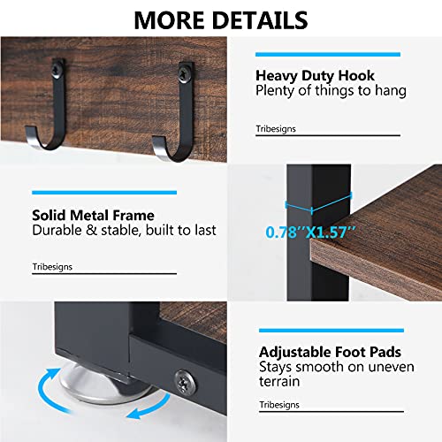 Tribesigns Rustic Brown 5-in-1 Industrial Shoe Rack Bench with Coat Hooks and Cubby Storage