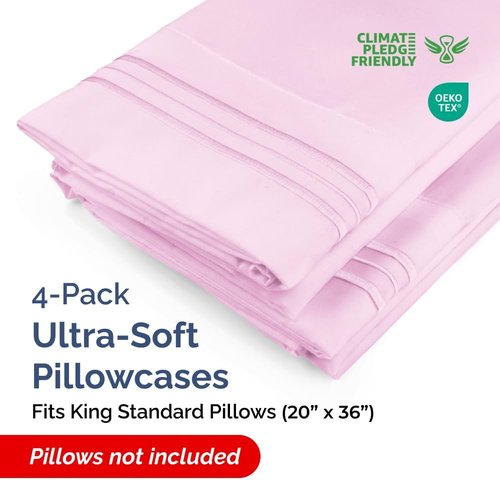King Standard Pillow Cases - Soft Hotel Quality Covers for Comfy Bedding | 4-Piece Set in Light Pink