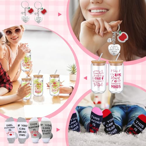 Hushee Teacher Appreciation Gift Set with Cups Socks Keychain - Stylish Polyester, 12 Pieces