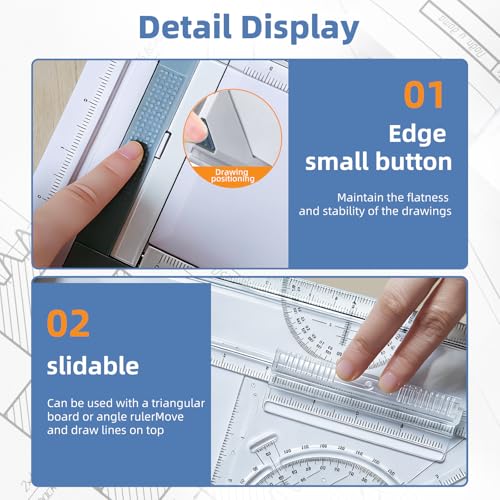 A3 Drafting Board with Parallel Motion Ruler and Adjustable Angle Stand