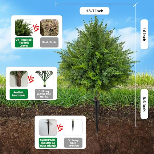 24.5-Inch Artificial Cedar Topiary Trees, UV-Resistant Faux Pine Shrubs - 4 Pack