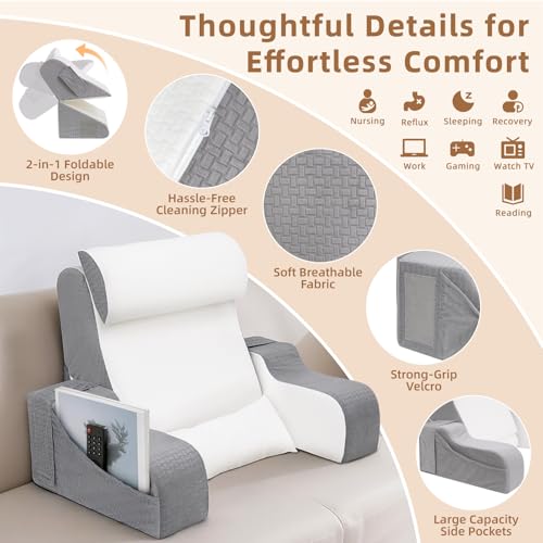 Foldable 2-in-1 Reading Pillow with Ergonomic Back Support