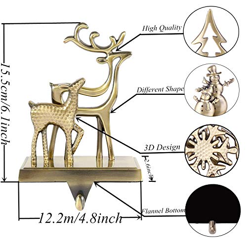 WAYTOSUC 4Pcs Bronze Velvet Double Stocking Holders for Mantle - Anti-Slip Xmas Hooks, 6.1" x 2.6" x 4.8"