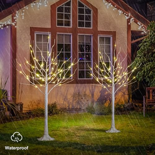 LIGHTSHARE 4 Feet 48L LED Birch Tree Lights, 2-Pack, Warm White, Indoor/Outdoor Holiday Decor