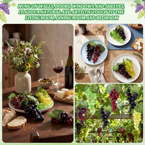 Artificial Grape Set - 24 Lifelike Rubber Grapes with Vines in 6 Colors