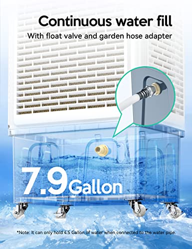 Evaporative Air Cooler 2100CFM 8-Gallon Swamp Cooler with 120° Oscillation