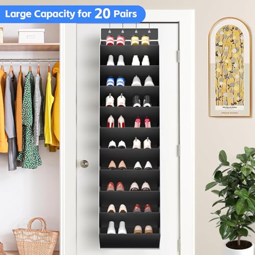 10-Tier Over the Door Shoe Organizer - Large Hanging Storage Rack, Black