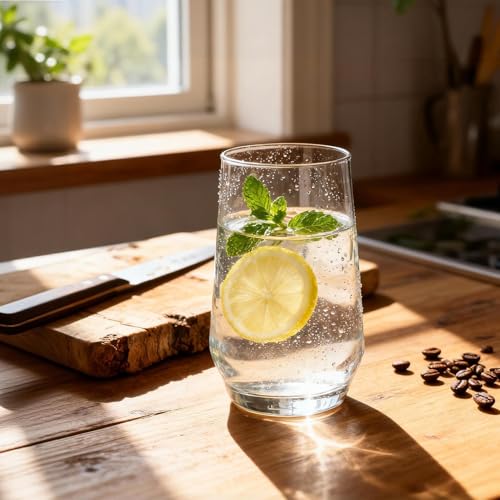 Tall 16 oz Crystal Clear Water Glasses Set of 6 - Lead-Free, Elegant Drinkware