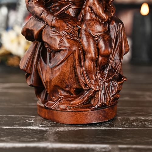 6 Inch Virgin Mary and Jesus Wooden Statue, Catholic Religious Figurine for Home & Christmas Decor