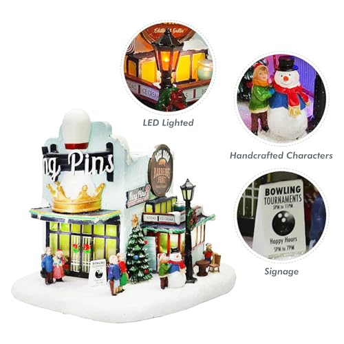 Lighted Christmas Village House - LED Bowling Alley Scene (8.3")