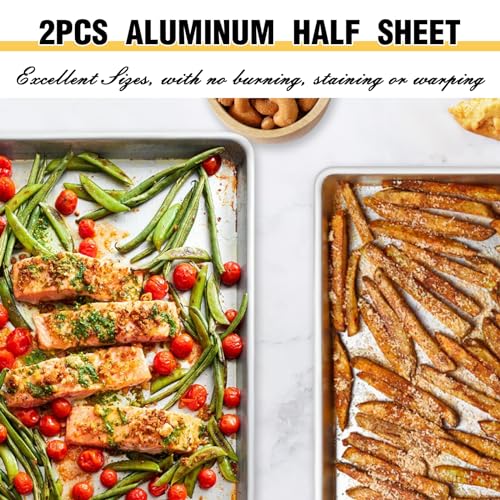 Natural Aluminum Baking Sheet Pan Set - 18x13 Inch Half Sheet (2-Pack)