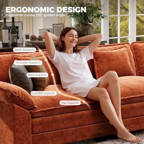 86" Modular L-Shaped Sectional Sofa with Movable Ottoman, Terracotta