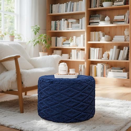 Round Ottoman Pouf, 20x14 Inch Foam Filled Foot Rest for Living Room