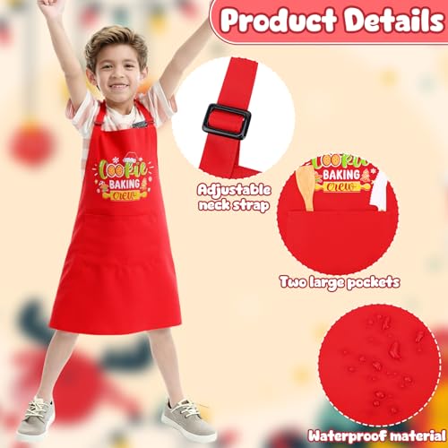Christmas Kids Apron Red - Adjustable Toddler Chef Baking Apron for Girls & Boys, Cookie Baking Crew