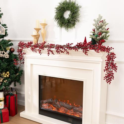 SHACOS 2 Pack 6.2 ft Artificial Red Berry Garland Christmas Decoration