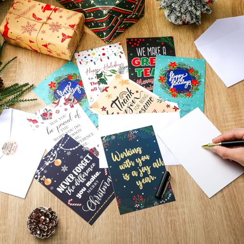 Dunzoom 100-Count Christmas Employee Appreciation Cards with Envelopes & Stickers (Traditional)