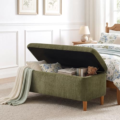 39.4-Inch Upholstered Storage Ottoman Bench with Wooden Legs