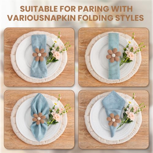Poefditev Khaki Flower Napkin Rings Set of 12 Made of Corduroy