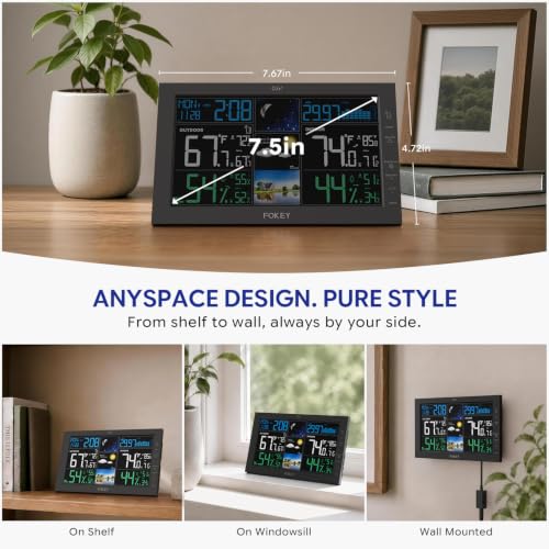 Wireless Indoor Outdoor Weather Station with Atomic Clock and Color Display