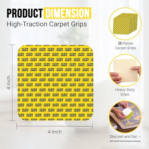 Anti-Slip Rug Gripper Pads - 20 Pack, 4x4 Inch Reusable Carpet Tape