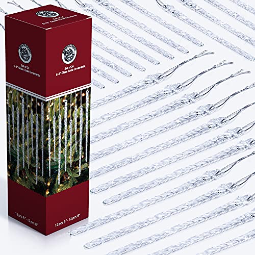 Large Clear Glass Icicle Christmas Ornaments Set of 24 - Winter Frost Look