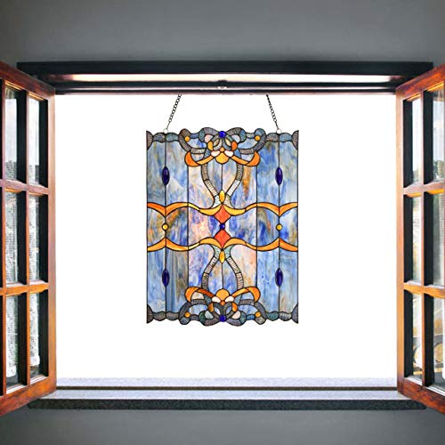 Handmade Stained Glass Window Panel, Blue, 17" W x 22" H