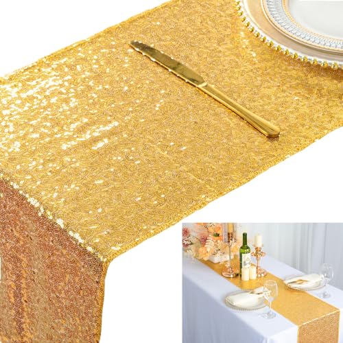ShinyBeauty Gold Table Runner 90 Inches Long Sequin for Party Baby