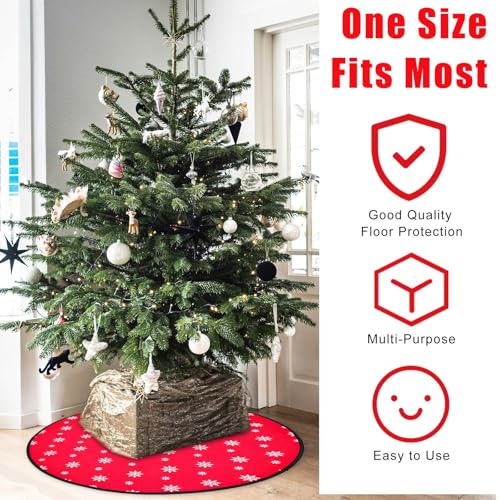 Reversible Christmas Tree Floor Mat - Felt Rug with Elastic Rope, 30in Red & Green Protector