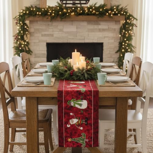 Tache Here Comes Santa Claus 13 x 90” Vintage Christmas Table Runner - Red Tapestry