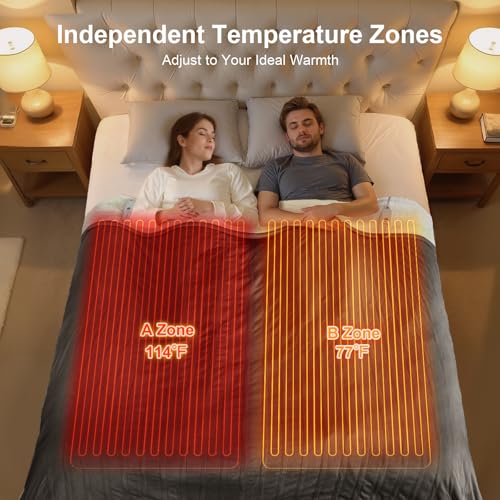 Queen Size Heated Electric Blanket with Dual Control, Grey - 5 Heat Settings, 10-Hour Auto Off, Washable