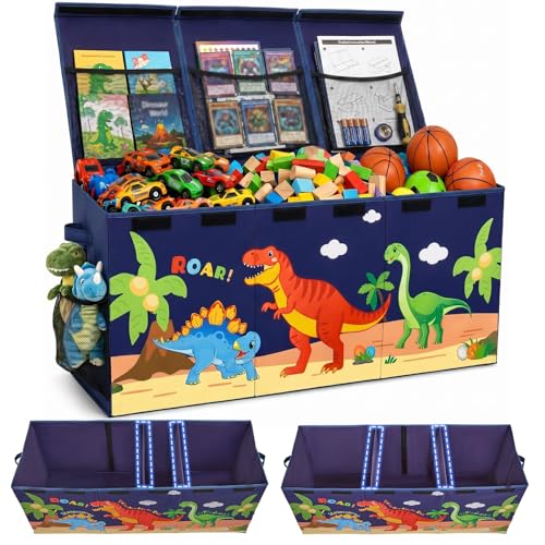 Collapsible Toy Box with Adjustable Divider and Lid Storage
