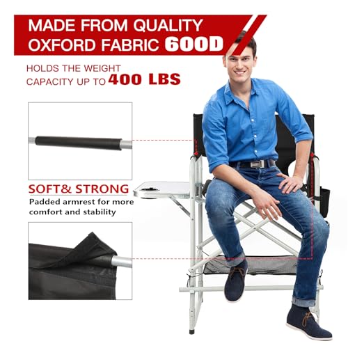 Foldable Makeup Director Chair - Portable Tall Chair with Side Table & Storage