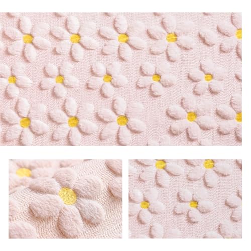 Artoid Mode 13x120 Inch Pink Soft Plush Faux Fur Jacquard Daisy Table Runner