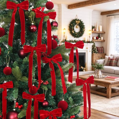 Wironlst Burgundy Velvet Christmas Bows 16-Pack for Tree & Holiday Decor