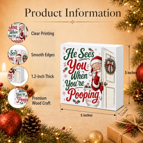 SOFEGY Funny Christmas Bathroom Decorations—He Sees You When You're Pooping Sign (Bathroom Variation)