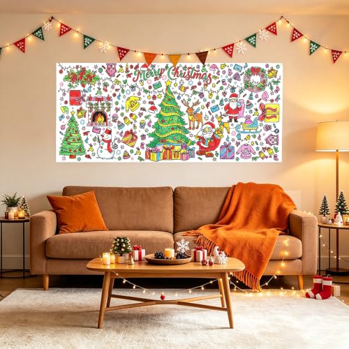 QIHOMPIB 2 Pack Christmas Coloring Tablecloths - 30x72 Inch Kids & Adults Art Crafts