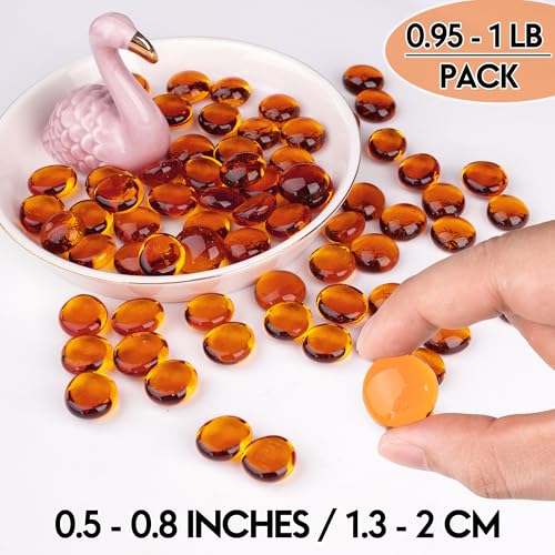 Orange Flat Glass Gems (1 lb) - Decorative Pebbles for Vases & Aquariums