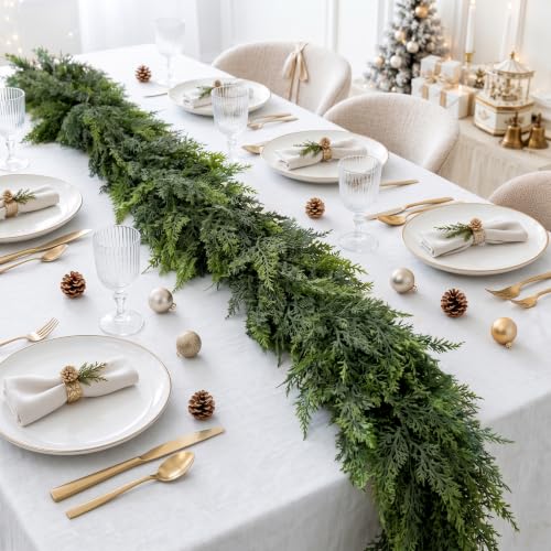 SYLVANEX 2-Pack 9FT Artificial Cedar Garland Christmas Decorations Dense & Lifelike