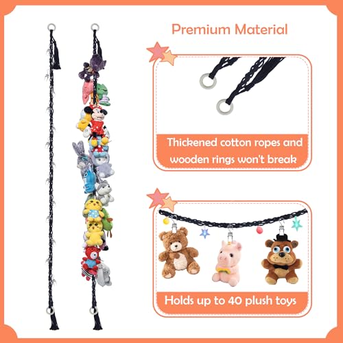 2-Pack Stuffed Animal Storage Chain with 40 Metal Clips, 80-Inch Boho Wall Organizer