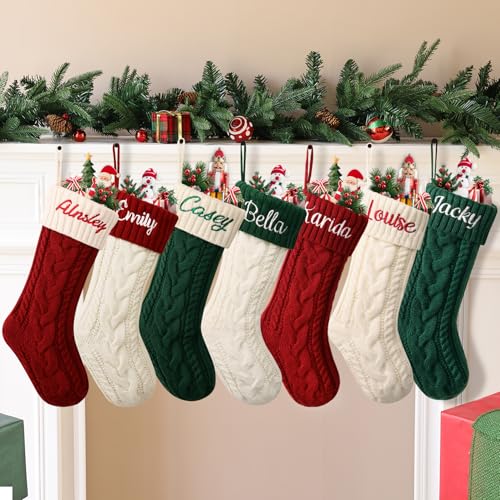 Personalized Knit Christmas Stocking - 18 Inch Custom Embroidered Name